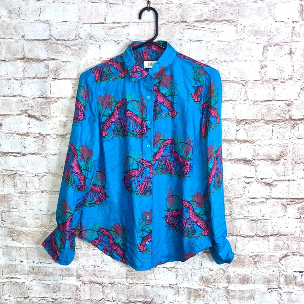 J.Crew Collection Lobster Print Silk Twill Button Down Shirt Size 4